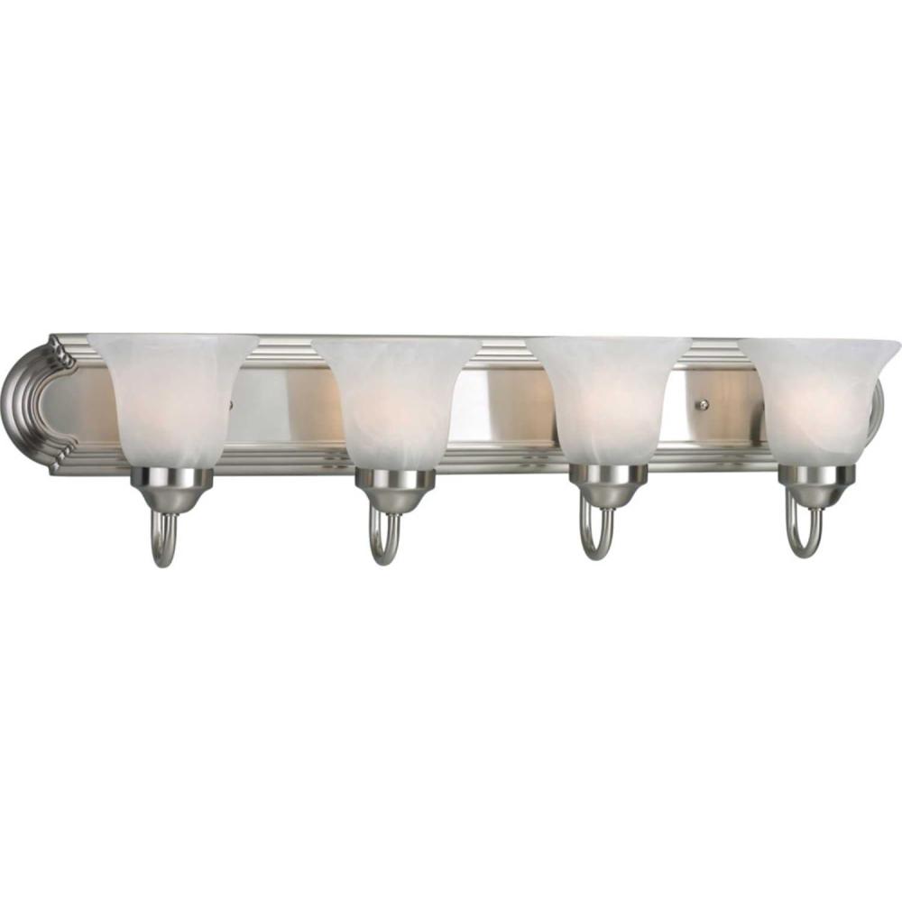image:imageProgress Lighting 1 Light Bathroom Vanity Light Modern Bath Lighting Fixture with White Glass Shade for Over the Mirror Alabaster Glass Collection Reversible Mounting Brushed Nickel P3051094Light