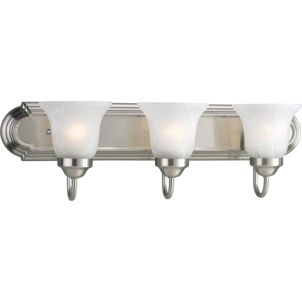 image:imageProgress Lighting 1 Light Bathroom Vanity Light Modern Bath Lighting Fixture with White Glass Shade for Over the Mirror Alabaster Glass Collection Reversible Mounting Brushed Nickel P3051093Light