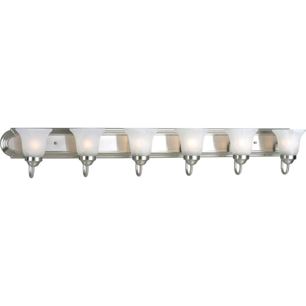 image:imageProgress Lighting 1 Light Bathroom Vanity Light Modern Bath Lighting Fixture with White Glass Shade for Over the Mirror Alabaster Glass Collection Reversible Mounting Brushed Nickel P3051096Light