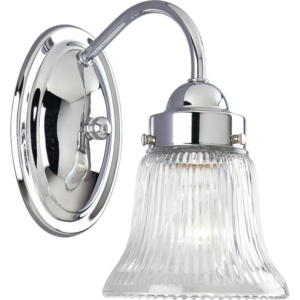 image:imageProgress Lighting 1Light Clear Prismatic Glass Traditional Bath Vanity Light Fluted Glass Collection Indoor P328715 Polished ChromeChrome