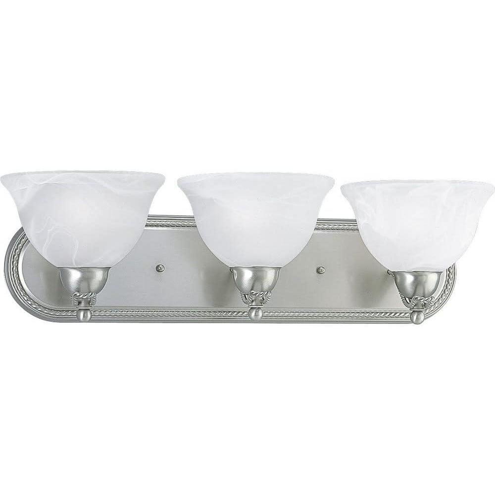 image:imageProgress Lighting 3 Light Bathroom Vanity Light Modern Bath Lighting Fixture with Alabaster Glass Shades for Over The Mirror Avalon Collection Reversible Mounting Brushed Nickel P326809