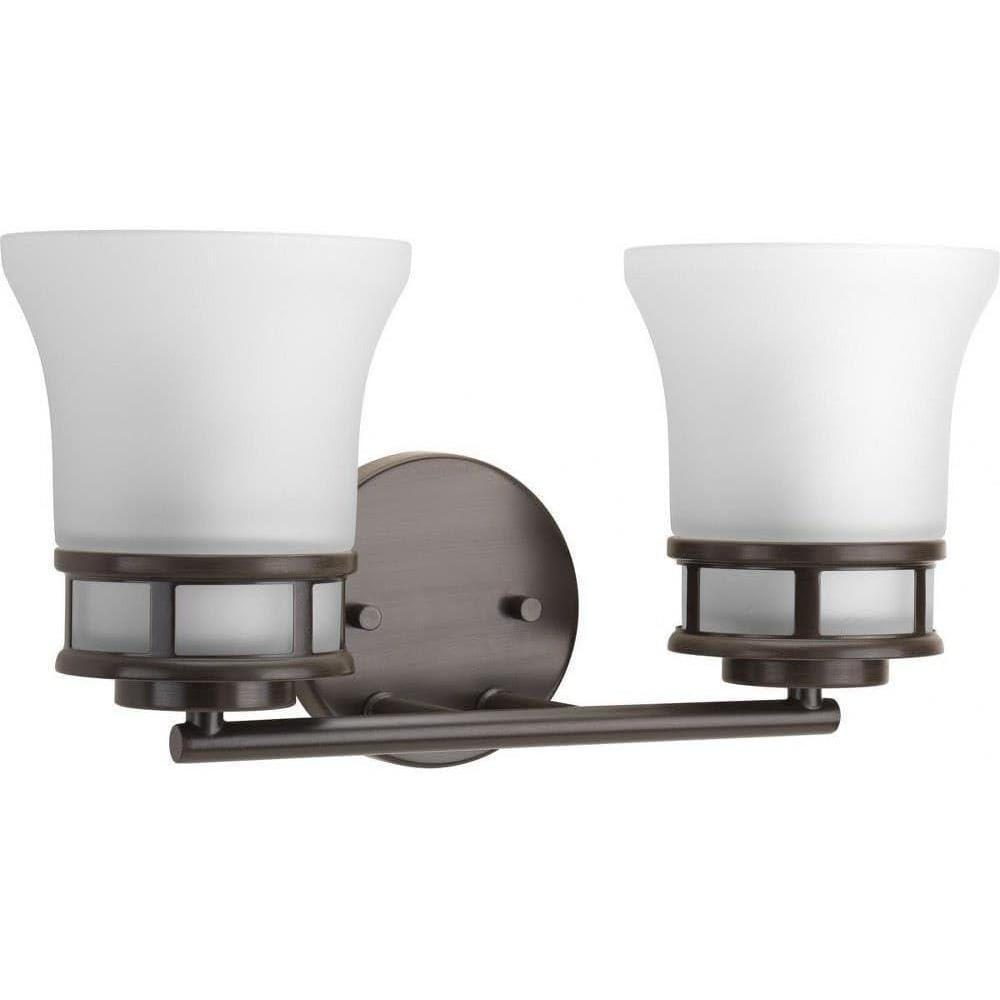 image:imageProgress Lighting 4 Light Bathroom Vanity Light Coastal Style Modern Bath Lighting Fixture with Etched White Glass Shade for Over the Mirror Reversible Mounting Cascadia Collection Antique BronzeAntique Bronze