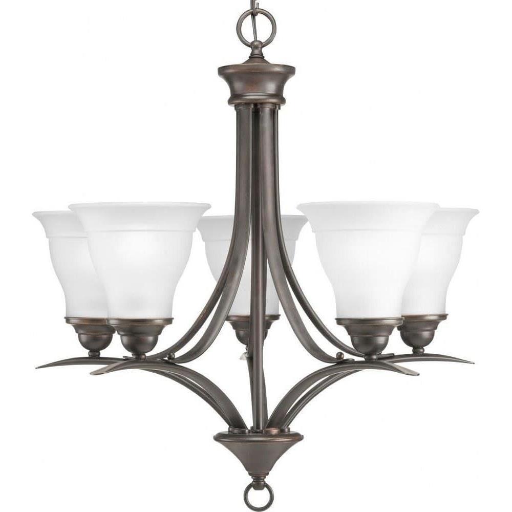 image:imageProgress Lighting 5Light Etched Glass Traditional Chandelier Light Trinity Collection Indoor P432809 Brushed NickelBronze