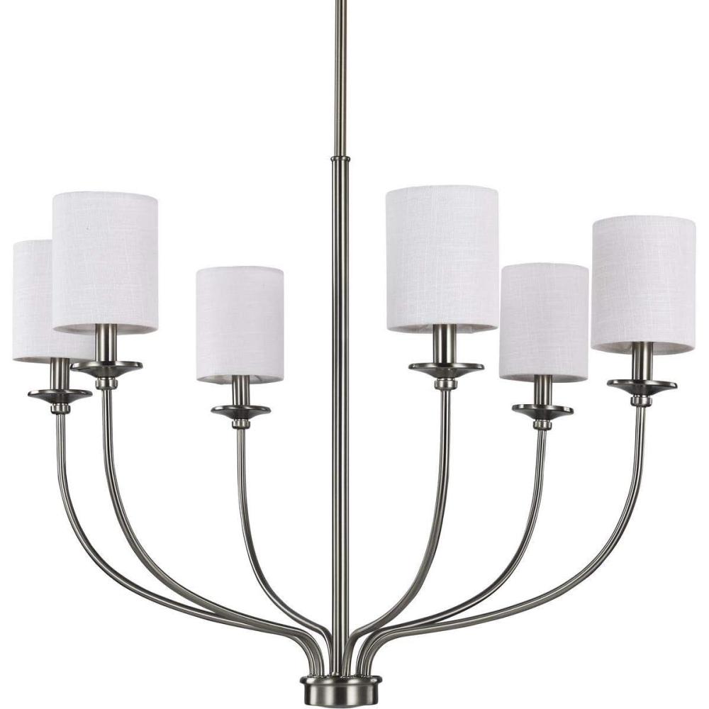 image:imageProgress Lighting Bonita Collection 6Light White Linen Fabric Shade Luxe Chandelier Light Brushed Nickel