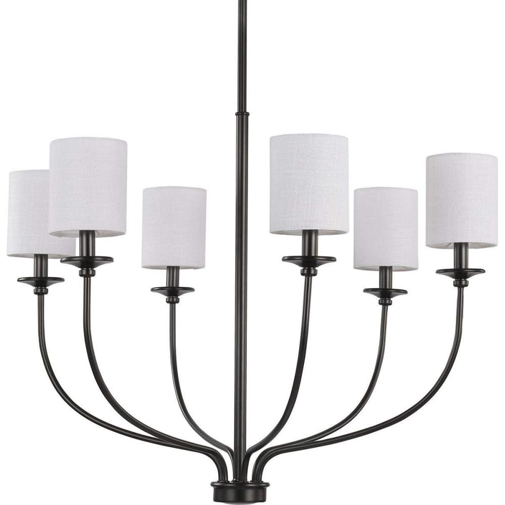 image:imageProgress Lighting Bonita Collection 6Light White Linen Fabric Shade Luxe Chandelier Light Matte Black