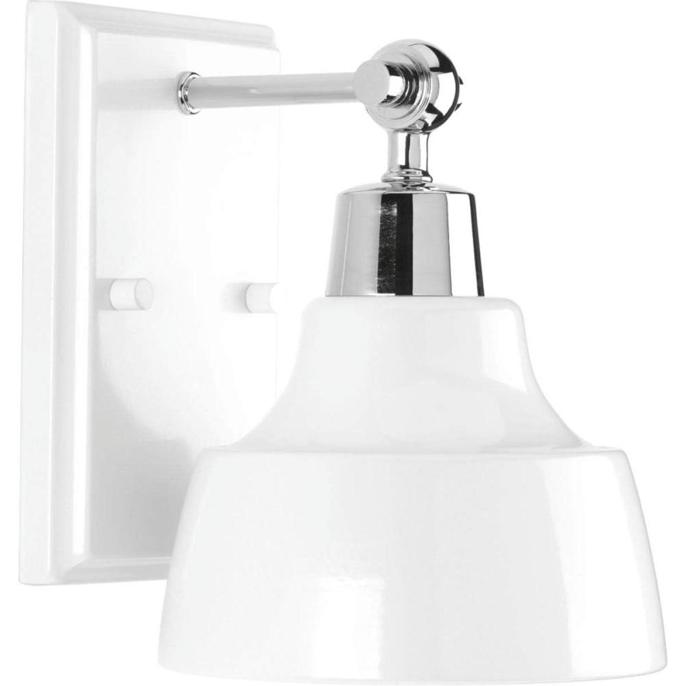 image:imageProgress Lighting Bramlett Collection 1Light White Metal Shade Coastal Bath Vanity Light Polished ChromeChrome
