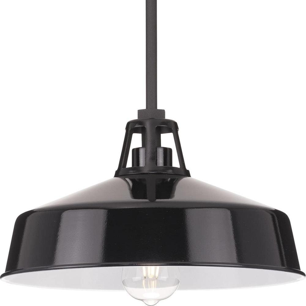 image:imageProgress Lighting Cedar Springs Collection 1Light Black Metal Shade Farmhouse Outdoor Hanging Light Textured BlackBlack