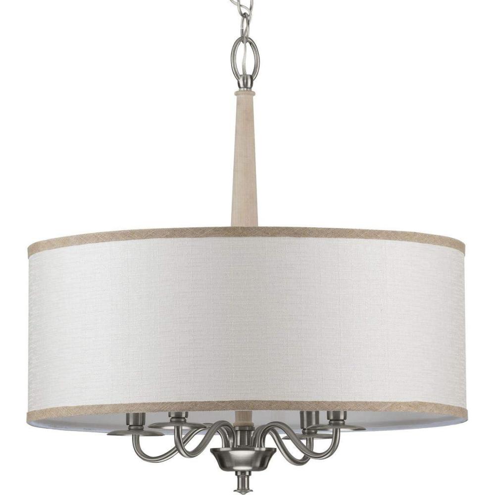 image:imageProgress Lighting Durrell Collection 4Light Sailcloth Linen Fabric Shade Coastal Chandelier Light Brushed Nickel 2250x2100x2100
