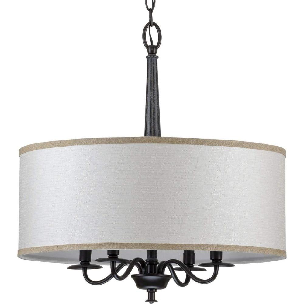 image:imageProgress Lighting Durrell Collection 4Light Sailcloth Linen Fabric Shade Coastal Chandelier Light Matte BlackBlack