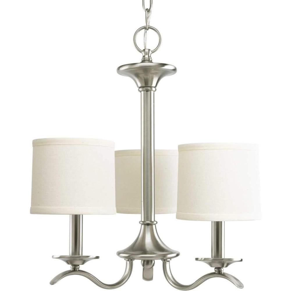image:imageProgress Lighting Inspire Collection 3Light OffWhite Linen Shade Traditional Chandelier Light Brushed NickelBrushed Nickel