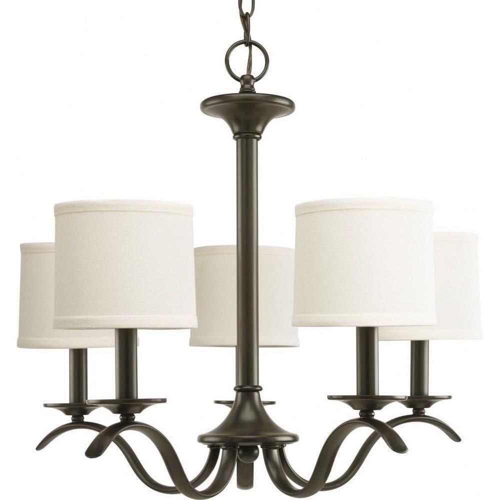 image:imageProgress Lighting Inspire Collection 5Light OffWhite Linen Shade Traditional Chandelier Light Brushed NickelAntique Bronze