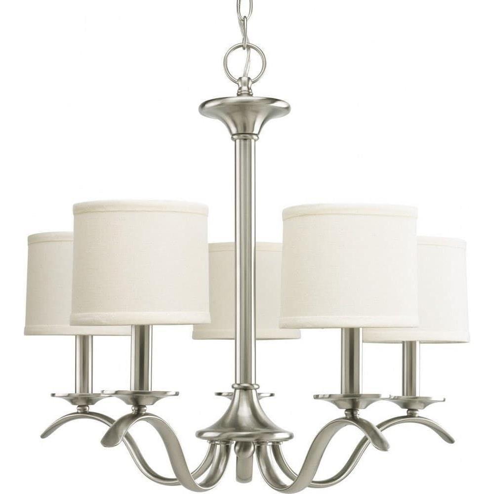 image:imageProgress Lighting Inspire Collection 5Light OffWhite Linen Shade Traditional Chandelier Light Brushed NickelBrushed Nickel
