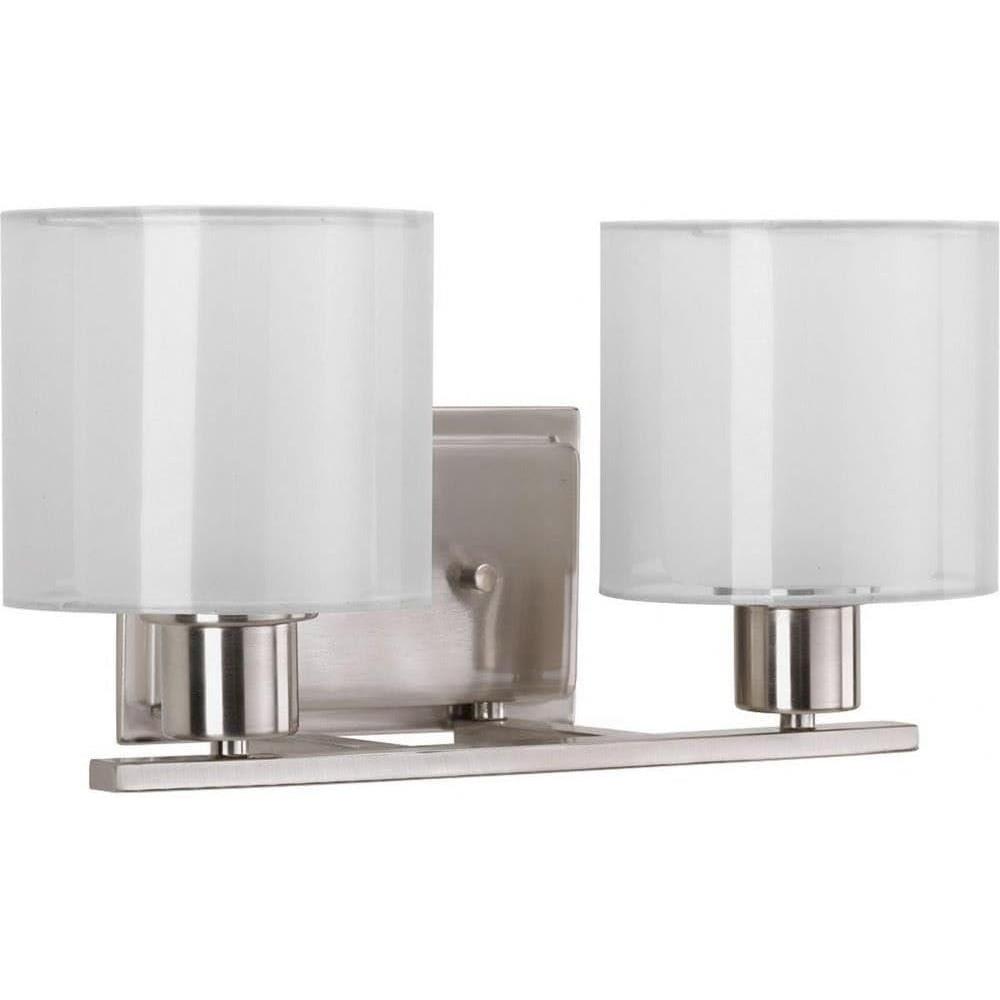image:imageProgress Lighting Invite Collection 2Light White Shade New Traditional Bath Vanity Light Brushed NickelBrushed Nickel