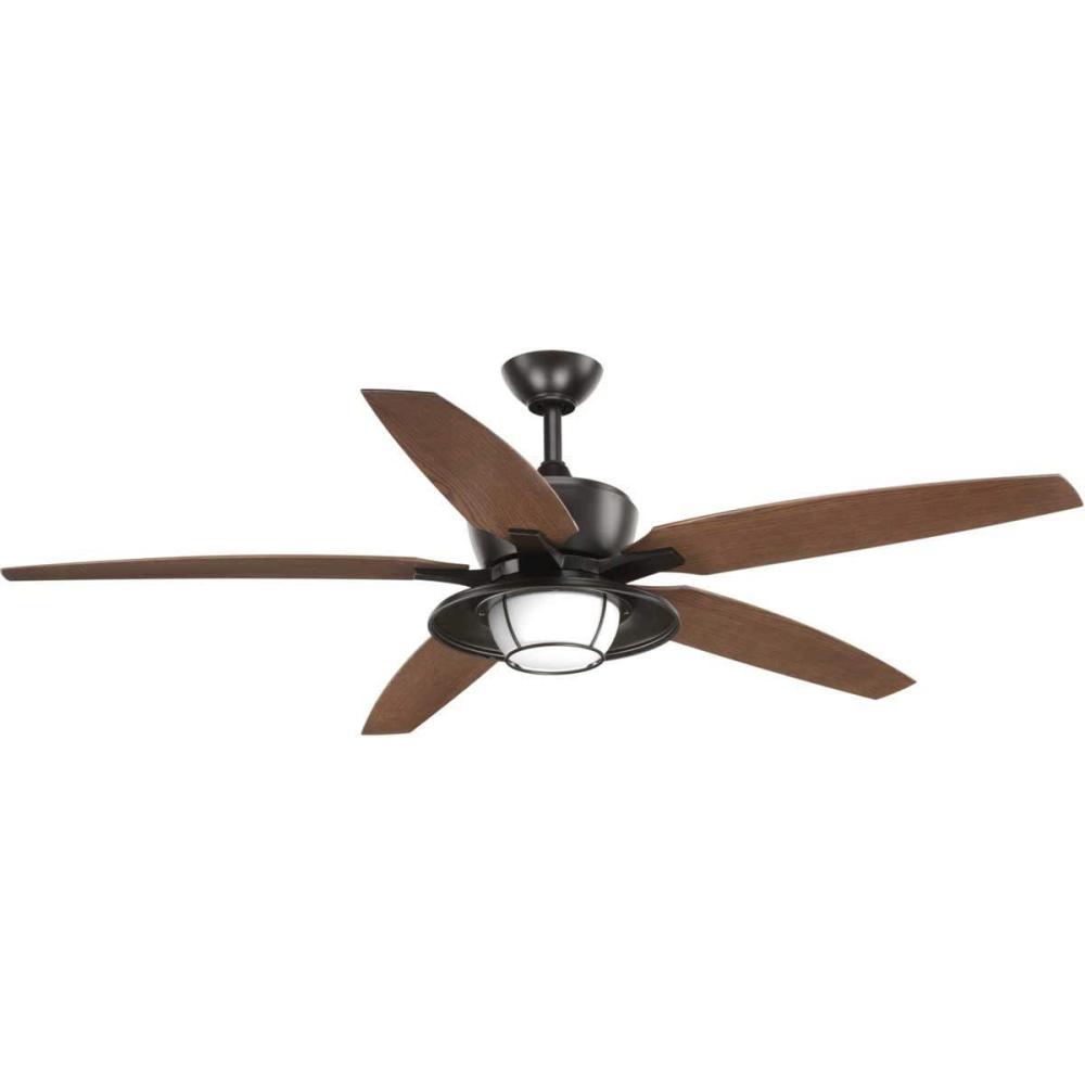 image:imageProgress Lighting P25648030K Protruding Mount 5 Toasted Oak Blades Ceiling fan with 18 watts light Forged BlackAntique Bronze