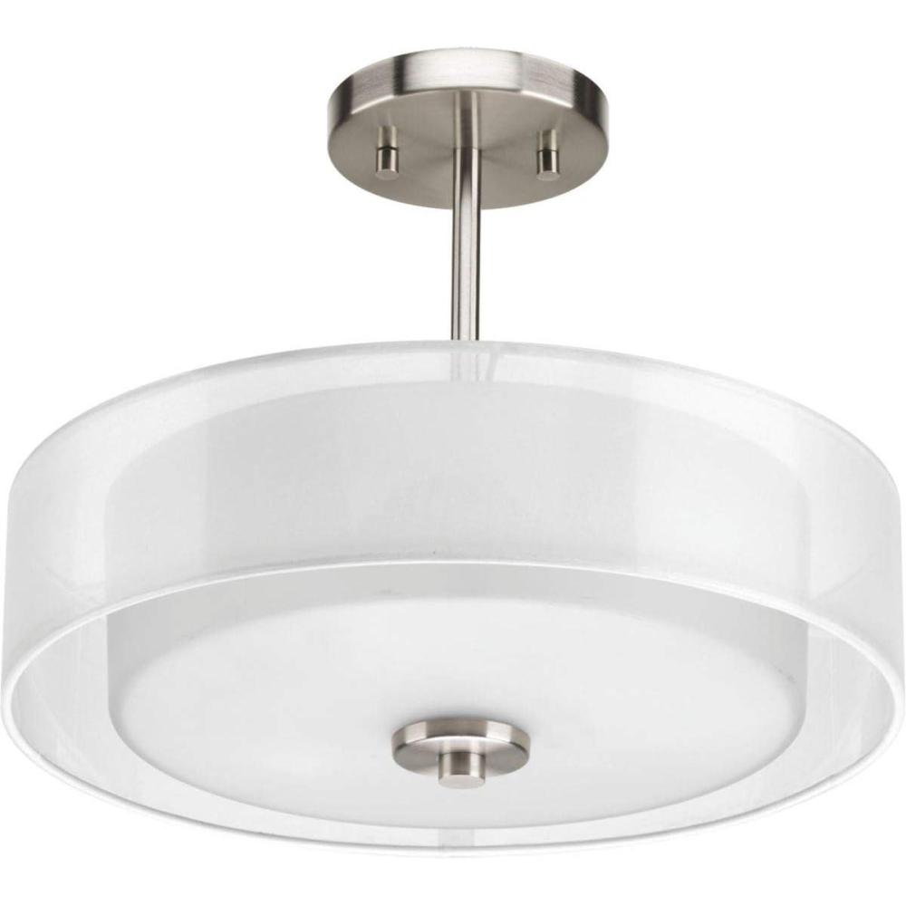 image:imageProgress Lighting P369409 Invite 3Lt SemiFlush Convertible with White silk mylar shadeNickel