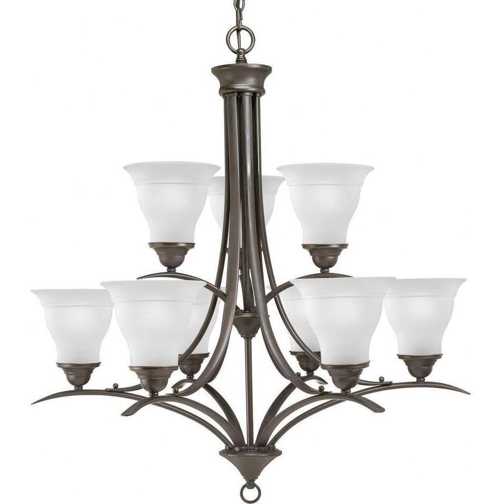 image:imageProgress Lighting P432909 9Light Trinity Chandelier Brushed Nickel 30Inch Diameter x 33Inch HeightBronze