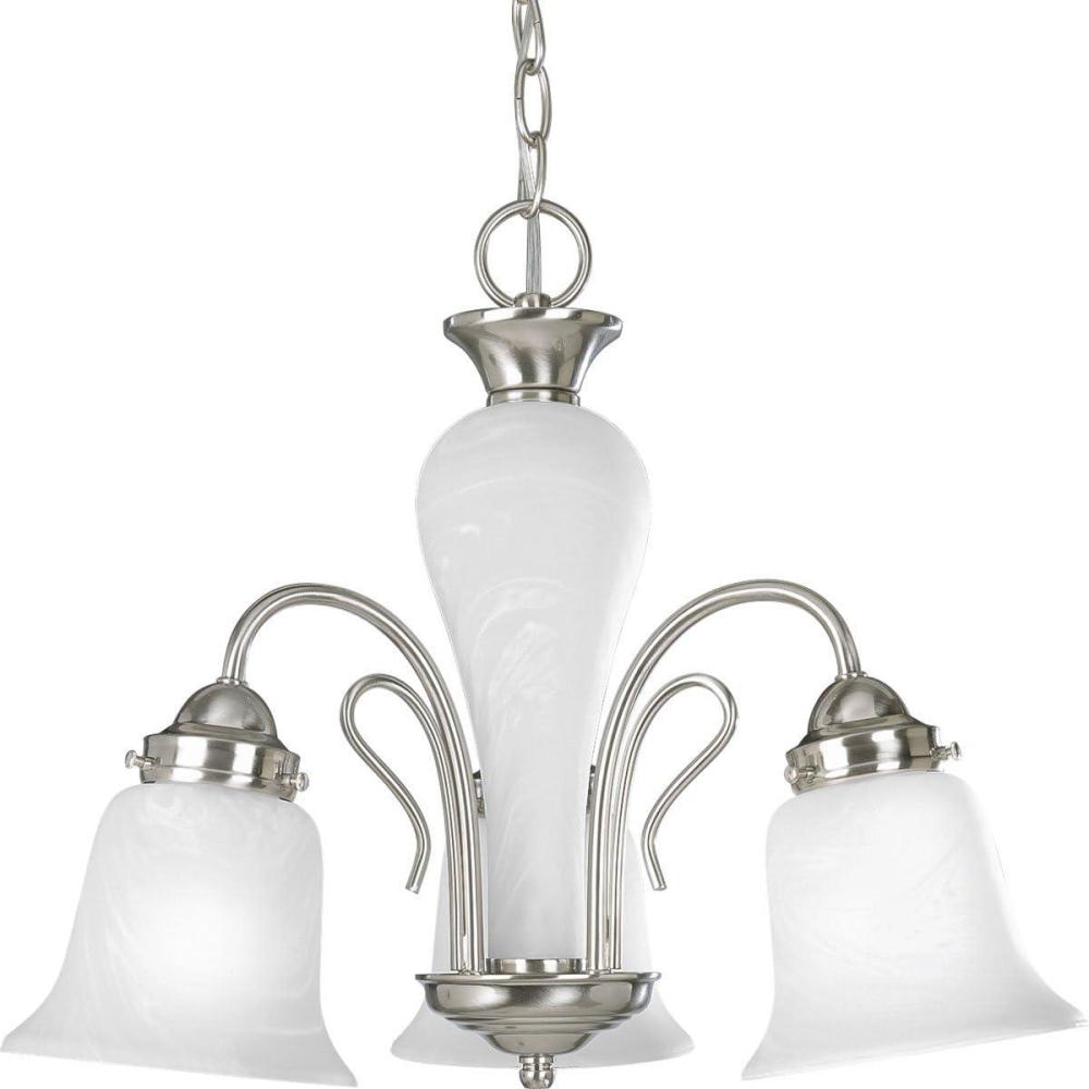 image:imageProgress Lighting P439109 5Light Chandelier with Etched Alabaster Glass Shades and Center Column Brushed NickelNickel