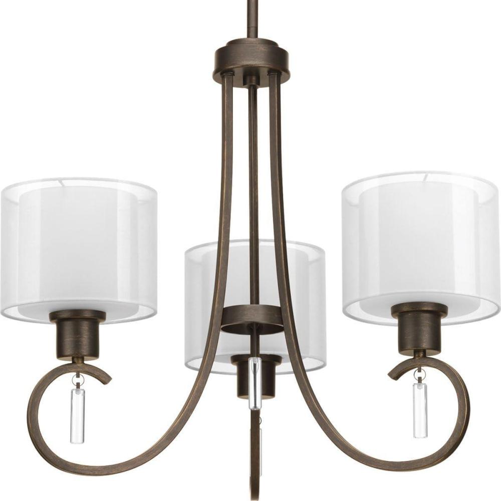 image:imageProgress Lighting P469509 Invite 3Lt Chandelier with White silk mylar shadesAntique Bronze