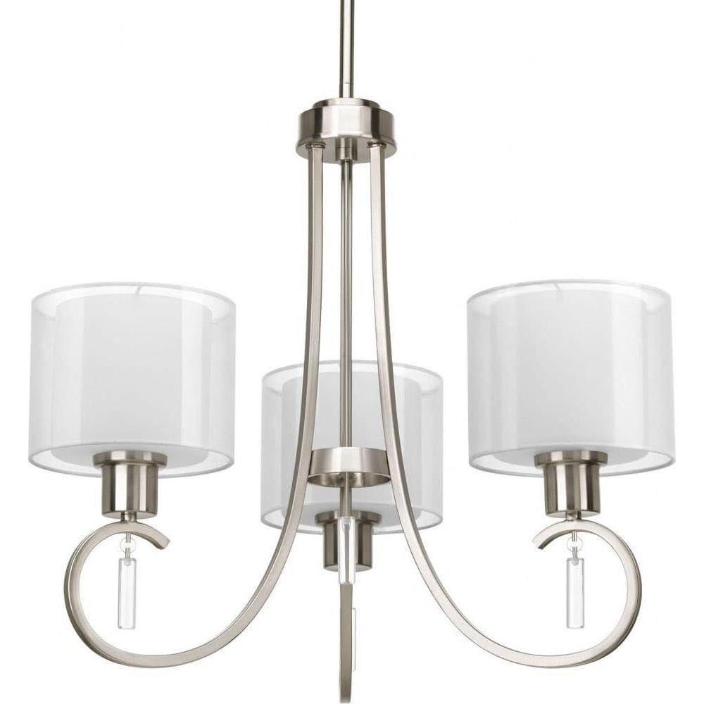image:imageProgress Lighting P469509 Invite 3Lt Chandelier with White silk mylar shadesBrushed Nickel