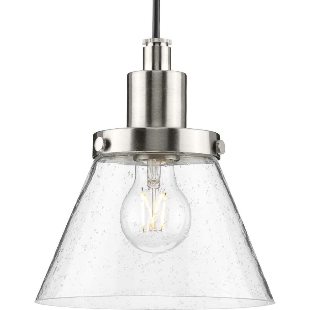 image:imageProgress Lighting P500382009 Hinton Collection 8 in OneLight Brushed Nickel Pendant with Clear Seeded Glass Shade