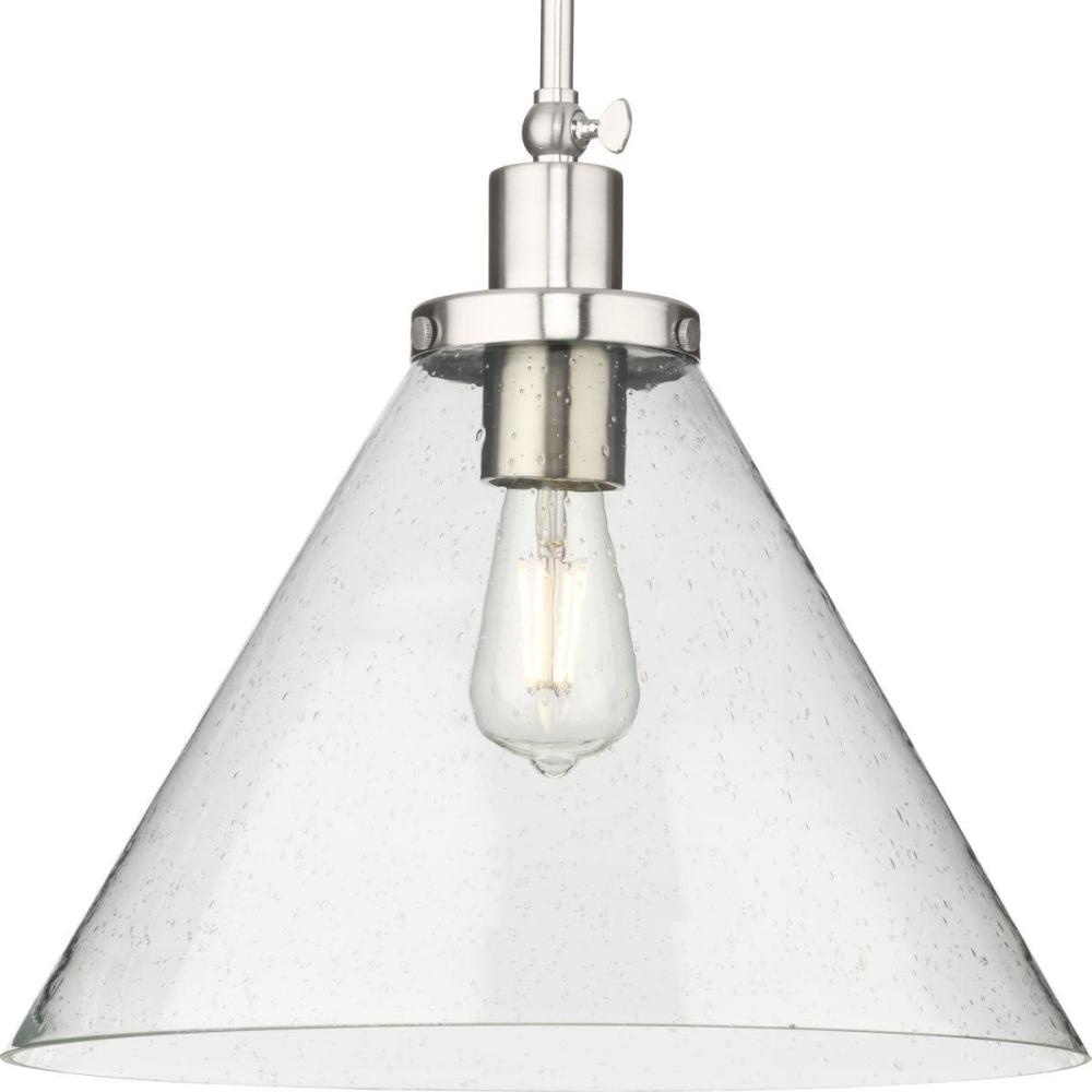 image:imageProgress Lighting P500384009 Hinton Collection 16 in OneLight Brushed Nickel Pendant with Clear Seeded Glass Shade