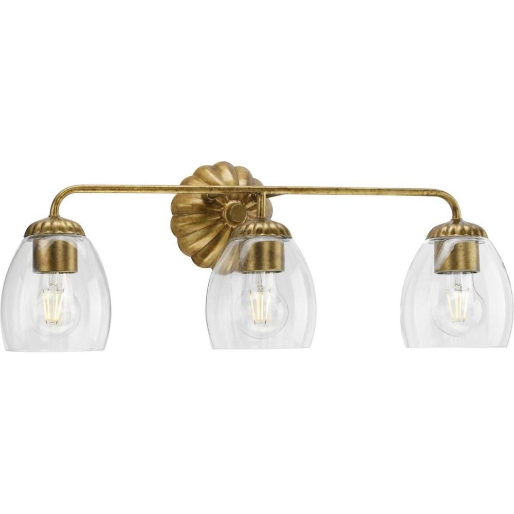 image:imageProgress Lighting Quillan 2387 in ThreeLight Soft Gold Vanity Light with Clear Glass Shade