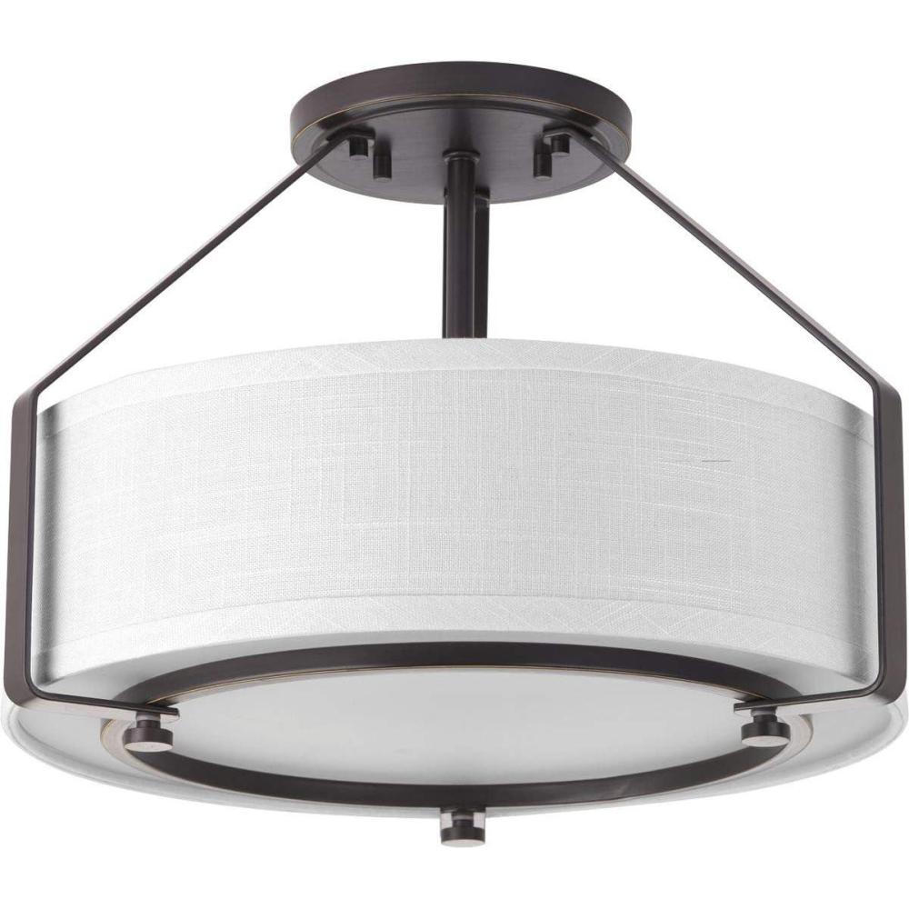image:imageProgress Lighting Ratio Collection 3Light Brushed Nickel Summer Linen Shade Coastal Pendant LightBronze