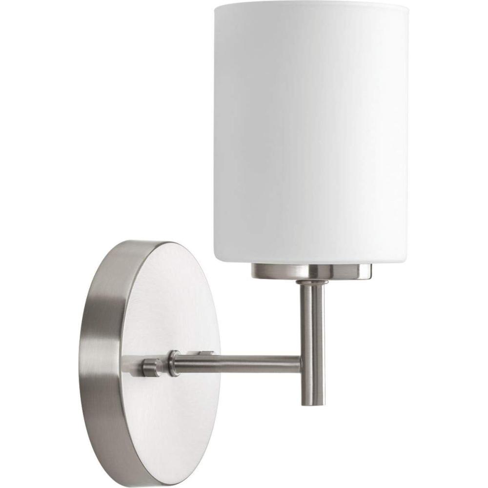 image:imageProgress Lighting Replay Collection 1Light Etched White Glass Modern Bath Vanity Light Brushed Nickel E26