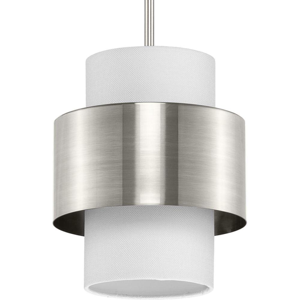 image:imageProgress Lighting Silva Collection OneLight Brushed Nickel White Linen Shade Pendant P500398009