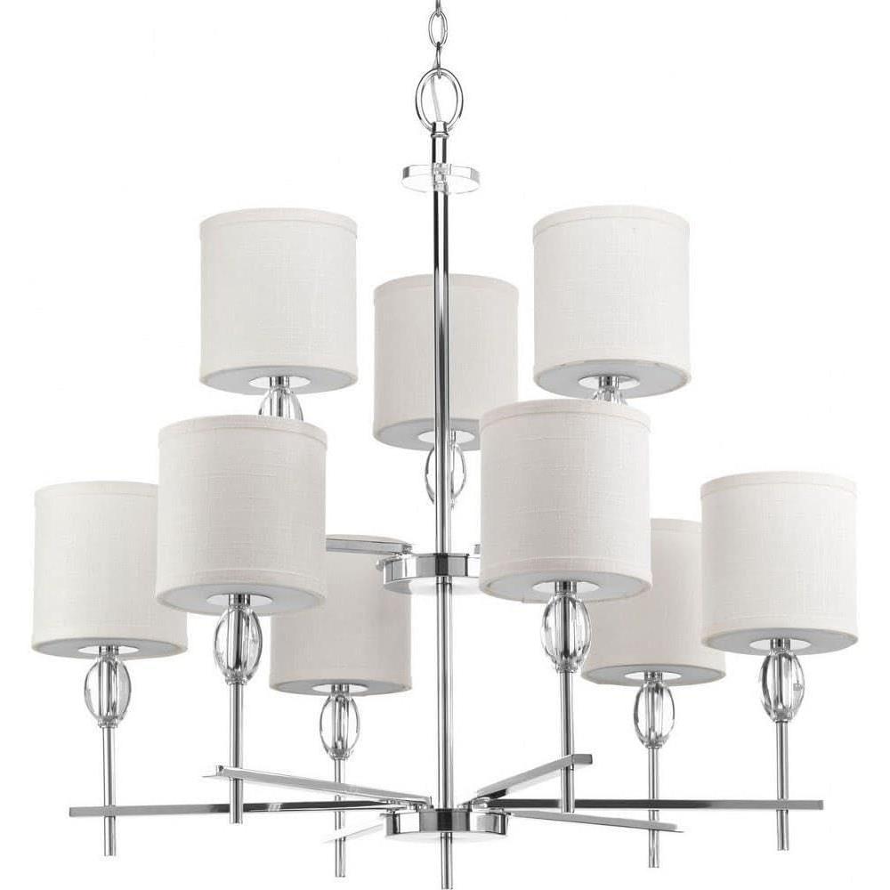 image:imageProgress Lighting Status Collection 9Light OffWhite Textured Linen Shade Coastal Chandelier Light Polished Chrome