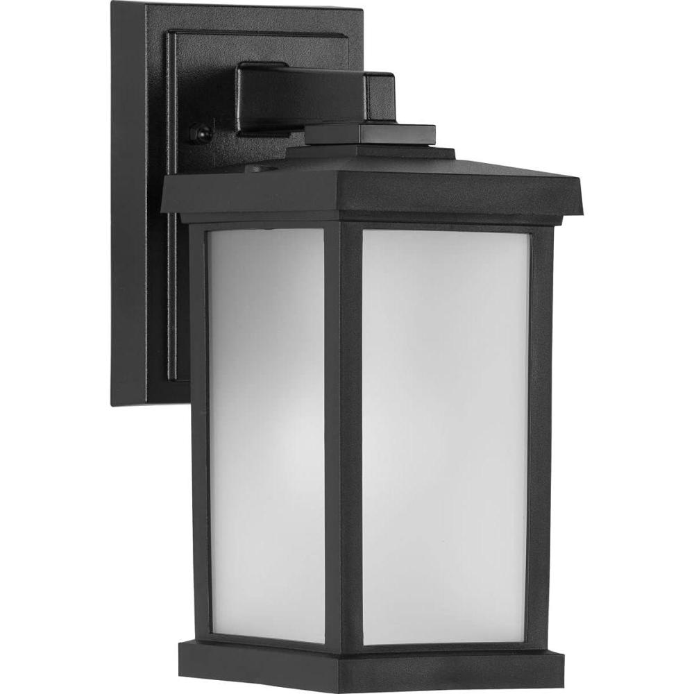 image:imageProgress Lighting Trafford NonMetallic Lantern Collection 1Light Frosted Shade Traditional Outdoor Wall Lantern Light Textured Black