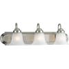Progress Lighting 1 Light Bathroom Vanity Light, Modern Bath Lighting Fixture with White Glass Shade for Over the Mirror, Alabaster Glass Collection, Reversible Mounting, Brushed Nickel (P3051-09)(3-Light)