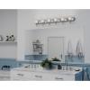 Progress Lighting 1 Light Bathroom Vanity Light, Modern Bath Lighting Fixture with White Glass Shade for Over the Mirror, Alabaster Glass Collection, Reversible Mounting, Brushed Nickel (P3051-09)(6-Light)