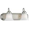 Progress Lighting 1 Light Bathroom Vanity Light, Modern Bath Lighting Fixture with White Glass Shade for Over the Mirror, Alabaster Glass Collection, Reversible Mounting, Brushed Nickel (P3051-09)(2-Light)