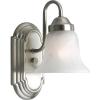 Progress Lighting 1 Light Bathroom Vanity Light, Modern Bath Lighting Fixture with White Glass Shade for Over the Mirror, Alabaster Glass Collection, Reversible Mounting, Brushed Nickel (P3051-09)(1-Light)