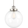 Progress Lighting 1-Light Clear Glass Farmhouse Pendant Light, Penn Collection, Indoor, P5070-104, Polished Nickel(Polished Nickel)