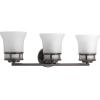Progress Lighting 4 Light Bathroom Vanity Light, Coastal Style Modern Bath Lighting Fixture with Etched White Glass Shade for Over the Mirror, Reversible Mounting, Cascadia Collection, Antique Bronze(Antique Bronze)