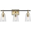 Progress Lighting Cassell 24.12 in. 3-Light Vintage Brass and Matte Black Vanity Light with Clear Glass Shades for Bathroom