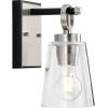 Progress Lighting Cassell 4.75 in. 1-Light Brushed Nickel and Matte Black Vanity Light with Clear Glass Shade for Bathroom