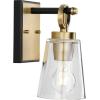 Progress Lighting Cassell 4.75 in. 1-Light Vintage Brass and Matte Black Vanity Light with Clear Glass Shade for Bathroom