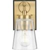 Progress Lighting Cassell 4.75 in. 1-Light Vintage Brass and Matte Black Vanity Light with Clear Glass Shade for Bathroom