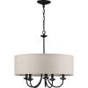 Progress Lighting Drum Shade Collection Five-Light Chandelier, Farmhouse Style Hanging Ceiling Light Fixture for Dining Rooms, Foyers, White Textured Linen Shade, Brushed Nickel(Black)