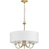 Progress Lighting Drum Shade Collection Five-Light Chandelier, Farmhouse Style Hanging Ceiling Light Fixture for Dining Rooms, Foyers, White Textured Linen Shade, Brushed Nickel(Antique Bronze)