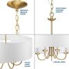 Progress Lighting Drum Shade Collection Five-Light Chandelier, Farmhouse Style Hanging Ceiling Light Fixture for Dining Rooms, Foyers, White Textured Linen Shade, Brushed Nickel(Antique Bronze)