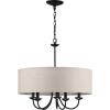 Progress Lighting Drum Shade Collection Five-Light Chandelier, Farmhouse Style Hanging Ceiling Light Fixture for Dining Rooms, Foyers, White Textured Linen Shade, Brushed Nickel(Black)
