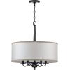 Progress Lighting Durrell Collection 4-Light Sailcloth Linen Fabric Shade Coastal Chandelier Light Matte Black(Black)
