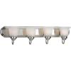 Progress Lighting 1 Light Bathroom Vanity Light, Modern Bath Lighting Fixture with White Glass Shade for Over the Mirror, Alabaster Glass Collection, Reversible Mounting, Brushed Nickel (P3051-09)(4-Light)