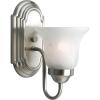 Progress Lighting 1 Light Bathroom Vanity Light, Modern Bath Lighting Fixture with White Glass Shade for Over the Mirror, Alabaster Glass Collection, Reversible Mounting, Brushed Nickel (P3051-09)(1-Light)