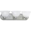Progress Lighting 3 Light Bathroom Vanity Light, Modern Bath Lighting Fixture with Alabaster Glass Shades for Over The Mirror, Avalon Collection, Reversible Mounting, Brushed Nickel (P3268-09)