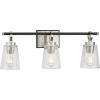 Progress Lighting Cassell 24.12 in. 3-Light Brushed Nickel and Matte Black Vanity Light with Clear Glass Shades for Bathroom